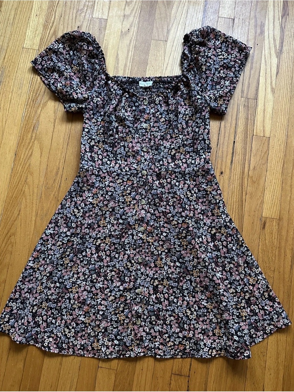 Bailey Blue Junior L Floral Midi Dress Puff Sleeve